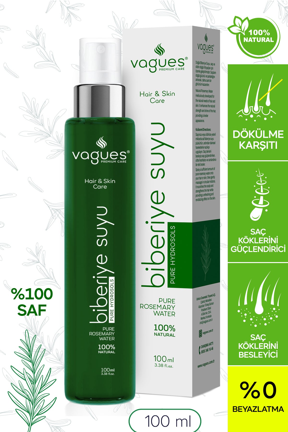 Vagues Biberiye Suyu Saç Toniği 100 ml