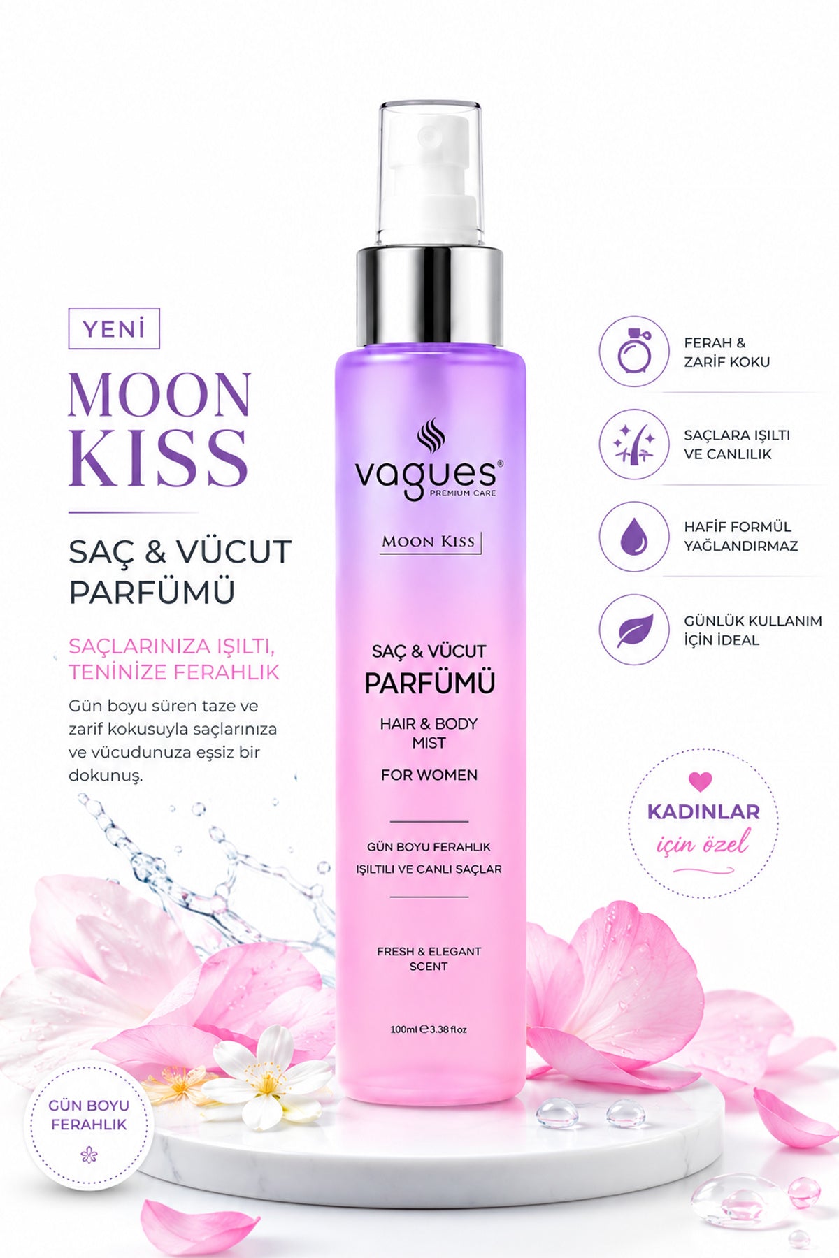 Vagues Moon Kiss Hair & Body Mist 100 ml saç parfümü